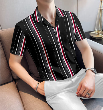Striped Printed Shirt With Revere Collar