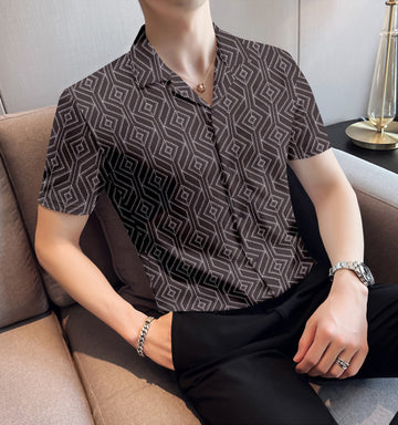 Geometric Embroidered Casual Half Sleeve Shirt