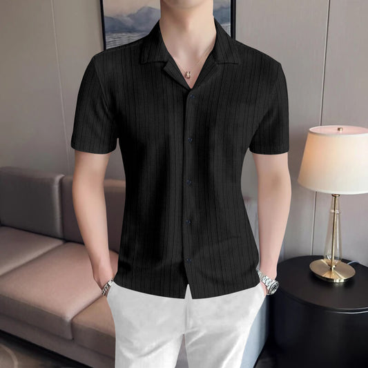 Black Lined Up Casual Half Sleeve Shirt