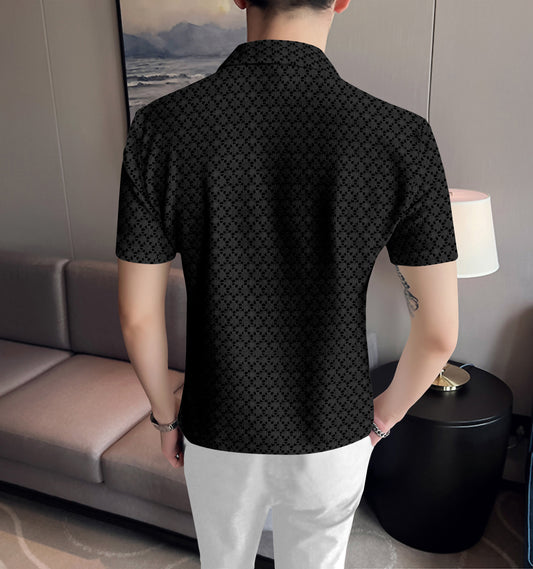 Black Dotted Casual Half Sleeve Shirt